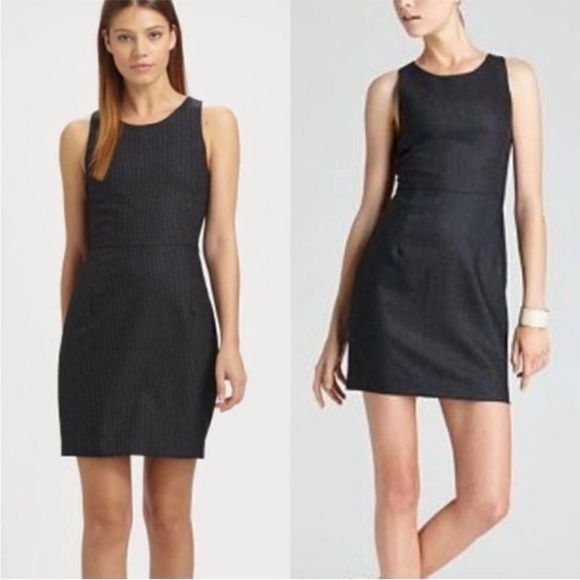 Theory Diamra Wool Sheath Mini Brown Gray Dress Stripe Size 0 - Picture 1 of 6